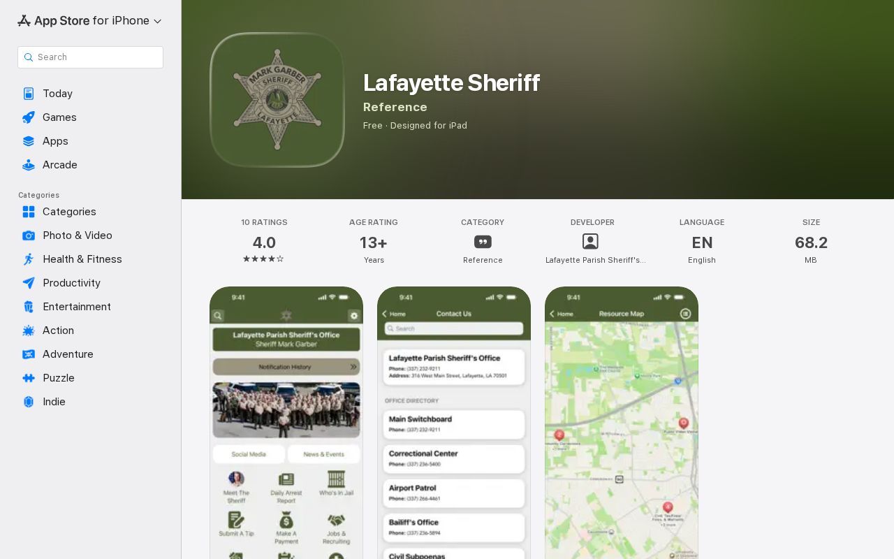 Lafayette Parish Sheriff arrests and mugshots mobile app listing