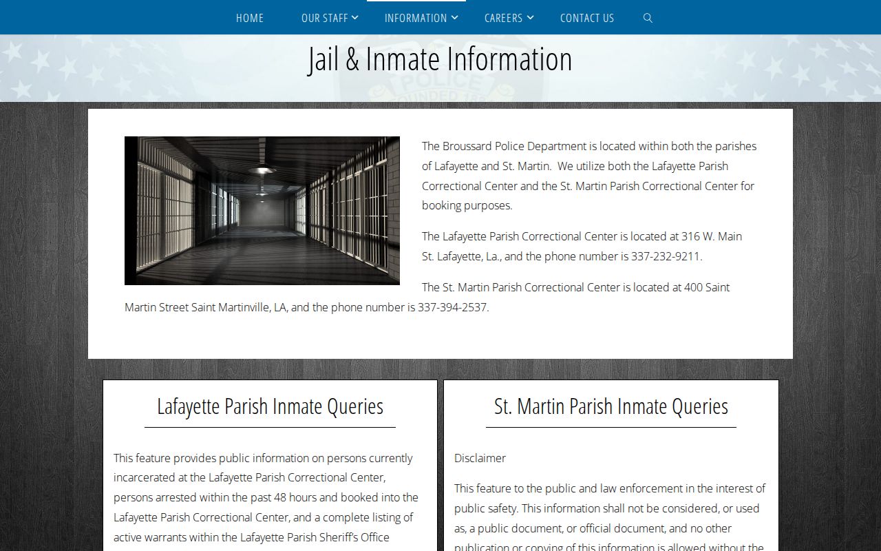 Broussard Police legacy jail information for recent arrests