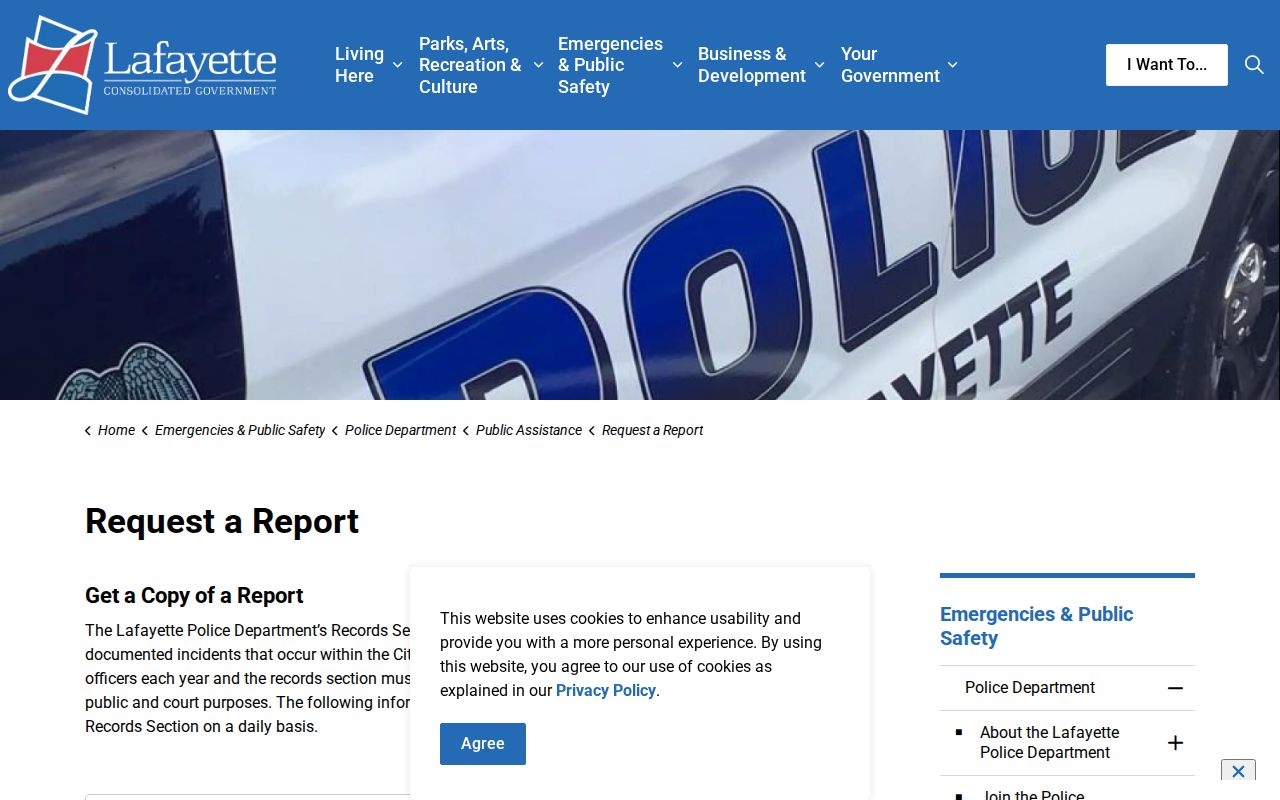 Lafayette Police Department arrest report request information